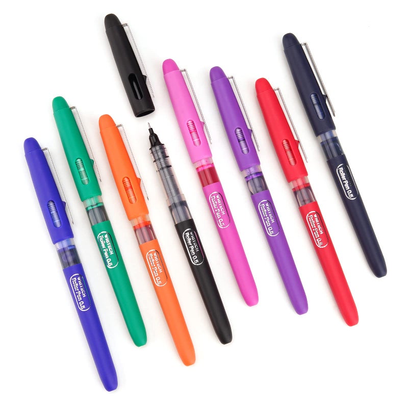WRITECH Liquid Ink RollerBall Pens Quick Dry Ink 0.5 mm Extra Fine Point Pens 8 Pcs Rollering Pens Assorted Colors Ink for Writing, Taking Notes & Sketching (Multicolor) - Image 1